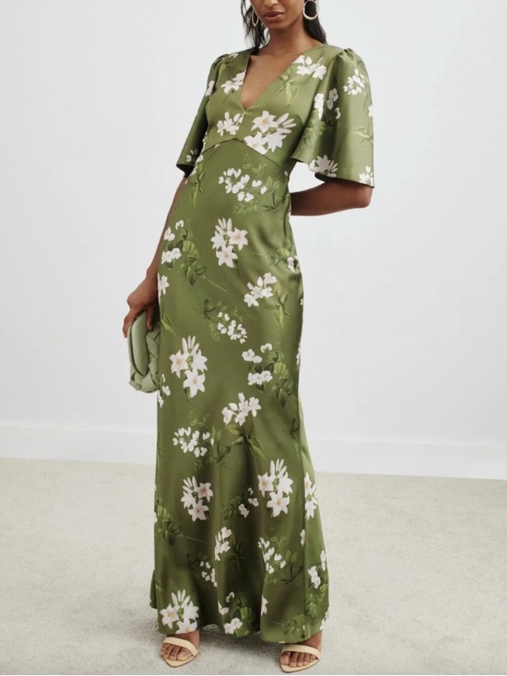 Sachin + Babi Mae Floral Moss Formosa Satin Maxi Dress Size 10